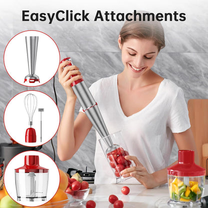 Turelar Immersion Blender Handheld Corded Hand Blenders Set 1100W, Trigger Variable Speed 5 in 1 Stick Emulsifier with Chopper, Whisk and Frother for Soup, Baby Food and Smoothies, Orange