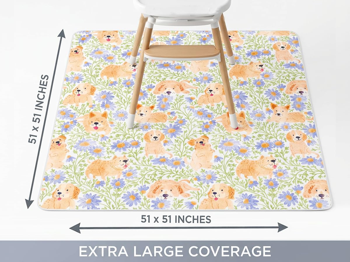 Splat Mat for Under High Chair/Arts/Crafts, Waterproof and Anti-Slip Splash Mat Floor Protector, Washable Highchair Floor Mat, 51 Inch Reusable Messy Mat and Baby Feeding Table Cloth