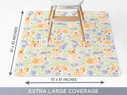 Splat Mat for Under High Chair/Arts/Crafts, Waterproof and Anti-Slip Splash Mat Floor Protector, Washable Highchair Floor Mat, 51 Inch Reusable Messy Mat and Baby Feeding Table Cloth