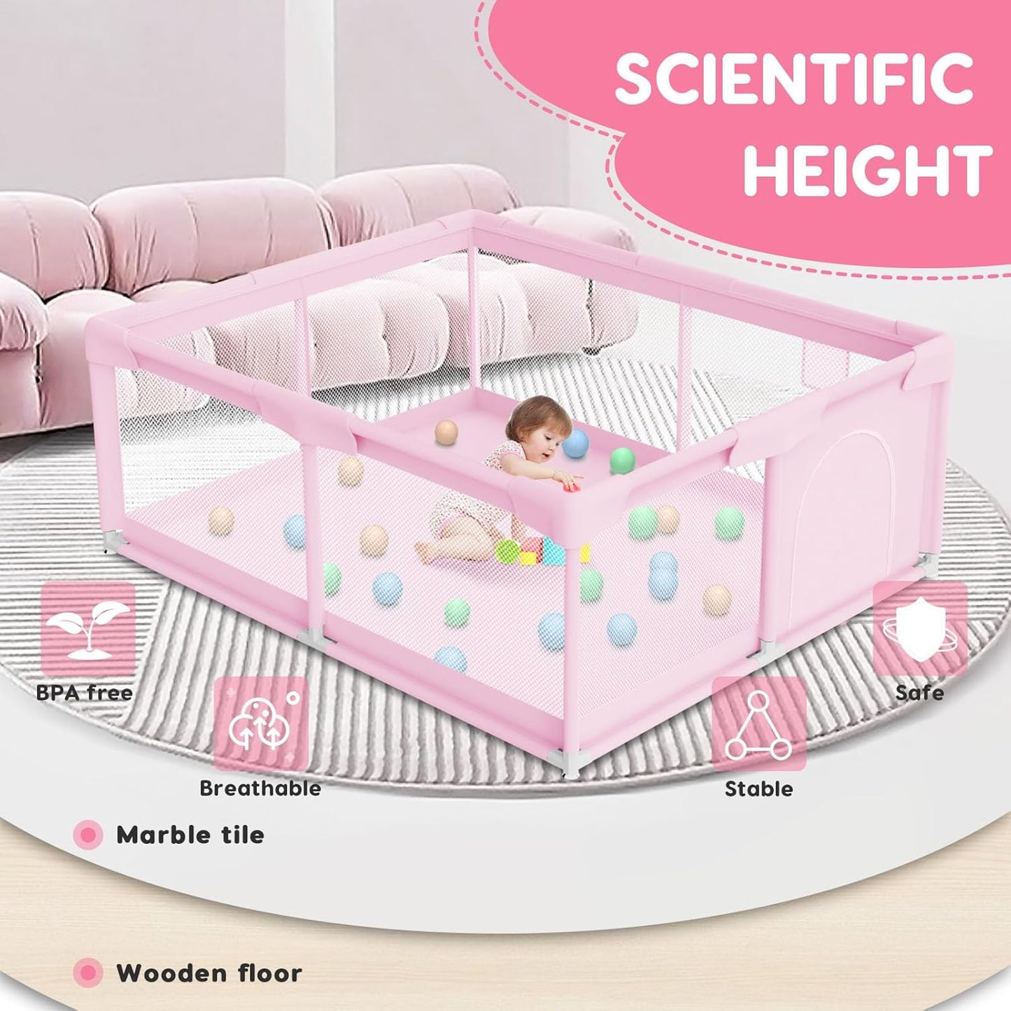 besuhot Baby Playpen Extra Large Play Yard 74" x 50" Playpen for Babies and Toddlers with Anti-Slip Suckers and Zipper Gate, Safety Baby Activity Center for Indoor & Outdoor
