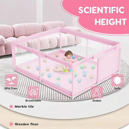 besuhot Baby Playpen Extra Large Play Yard 74" x 50" Playpen for Babies and Toddlers with Anti-Slip Suckers and Zipper Gate, Safety Baby Activity Center for Indoor & Outdoor