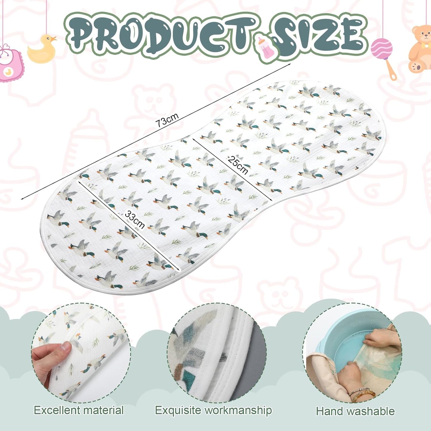 Hahafelt 3 Pcs Changing Pad Liners Fits in Peanut Shape Changing Pad Waterproof Diaper Mats Organic Cotton Peanut Mats are Warm on Baby's Back, Washable Reusable (Starry Style,Multicolor)