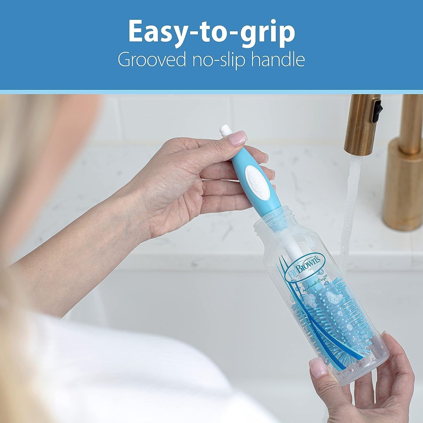 Dr. Brown's Baby Bottle Drying Tower, Stand-Up Drying Rack with Soft Touch No Scratch Baby Bottle Cleaning Brush, Blue