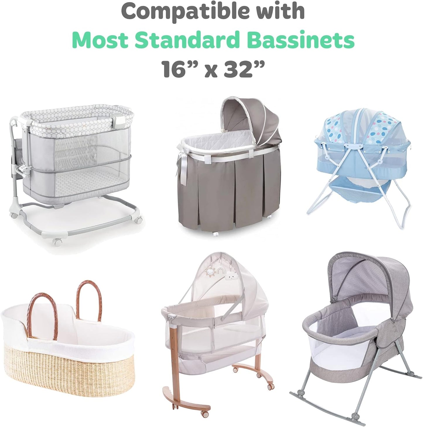 Bedside Sleeper Bassinet Sheets for 33x20 Inch Mattress Pad – Compatible with Maxi COSI Iora, Kidsclub, Angelbliss, Baby Joy, Koola Baby Bedside Bassinet – 100% Jersey Cotton – 2 Pack