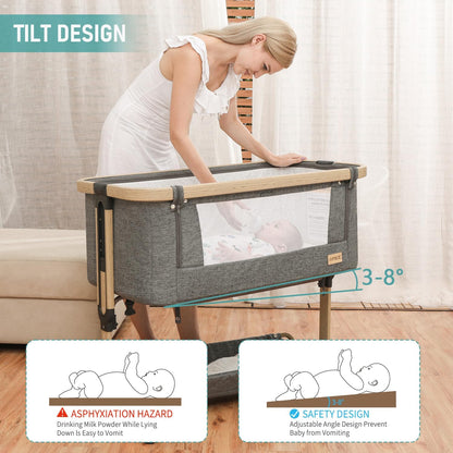 AMKE 3 in 1 Baby Bassinets,All-mesh Bedside Sleeper,Baby Cradle with Storage Basket,Easy Assemble Bassinet for Infant/Newborn,Adjustable Bedside Crib,Safe Portable Baby Bed,Travel Bag Included