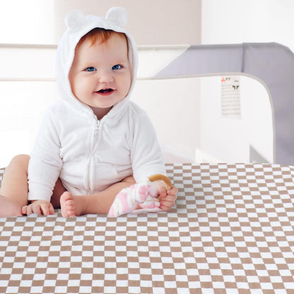 LifeTree Crib Sheets for Baby Unisex - Muslin Fitted Crib Sheets Toddler Bed Sheet, 70% Viscose from Bamboo and 30% Cotton, Fits Mini Crib & Pack and Play Playard, Bear, 26in x 38in