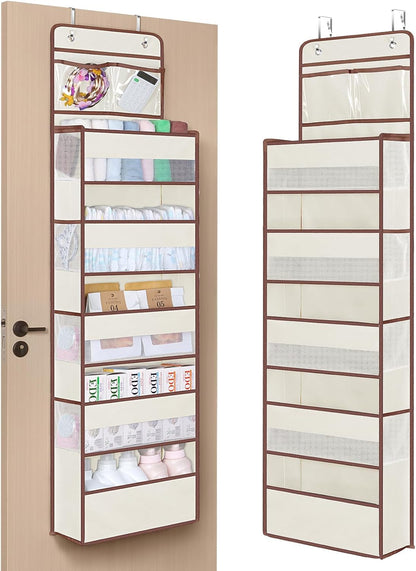 Univivi Over The Door Organizer, 5 Shelf Door Hanging Organizer Nursery Door Storage with 4 Large Compartments and 2 Small PVC Pockets 6 Side Pockets for Bathroom,Cosmetics and Nursery Baby Essential