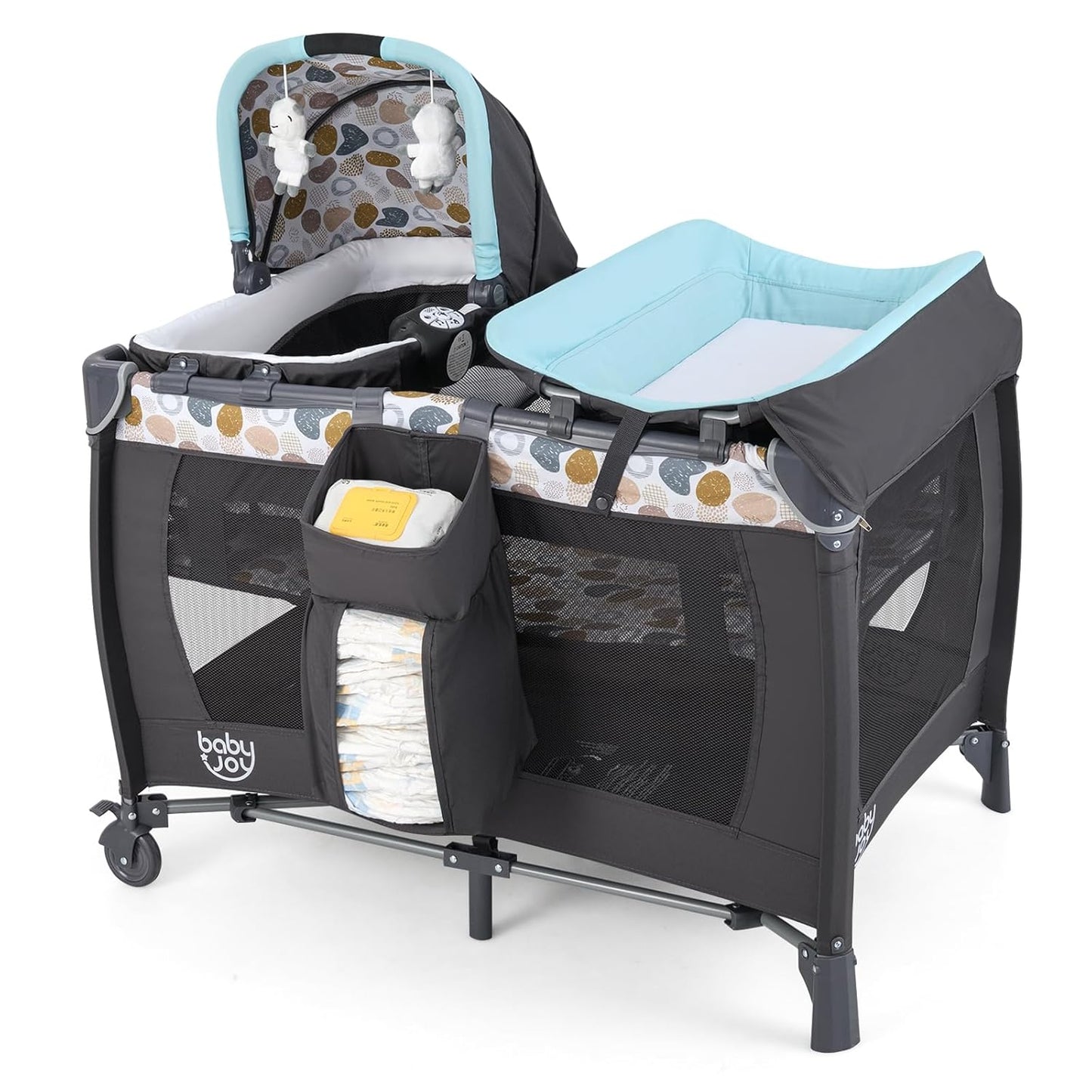 BABY JOY 5 in 1 Pack and Play, Portable Nursery Center Baby Playard w/Bassinet & Diaper Changing Table, Bag, Infant Bassinet Crib Activity Center for Baby Toddlers Indoor Outdoor (Royal Blue, Classic)