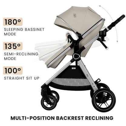 Accombe 2 in 1 Baby Stroller, Convertible Bassinet Pushchair for Infants and Newborns 0-36 Months