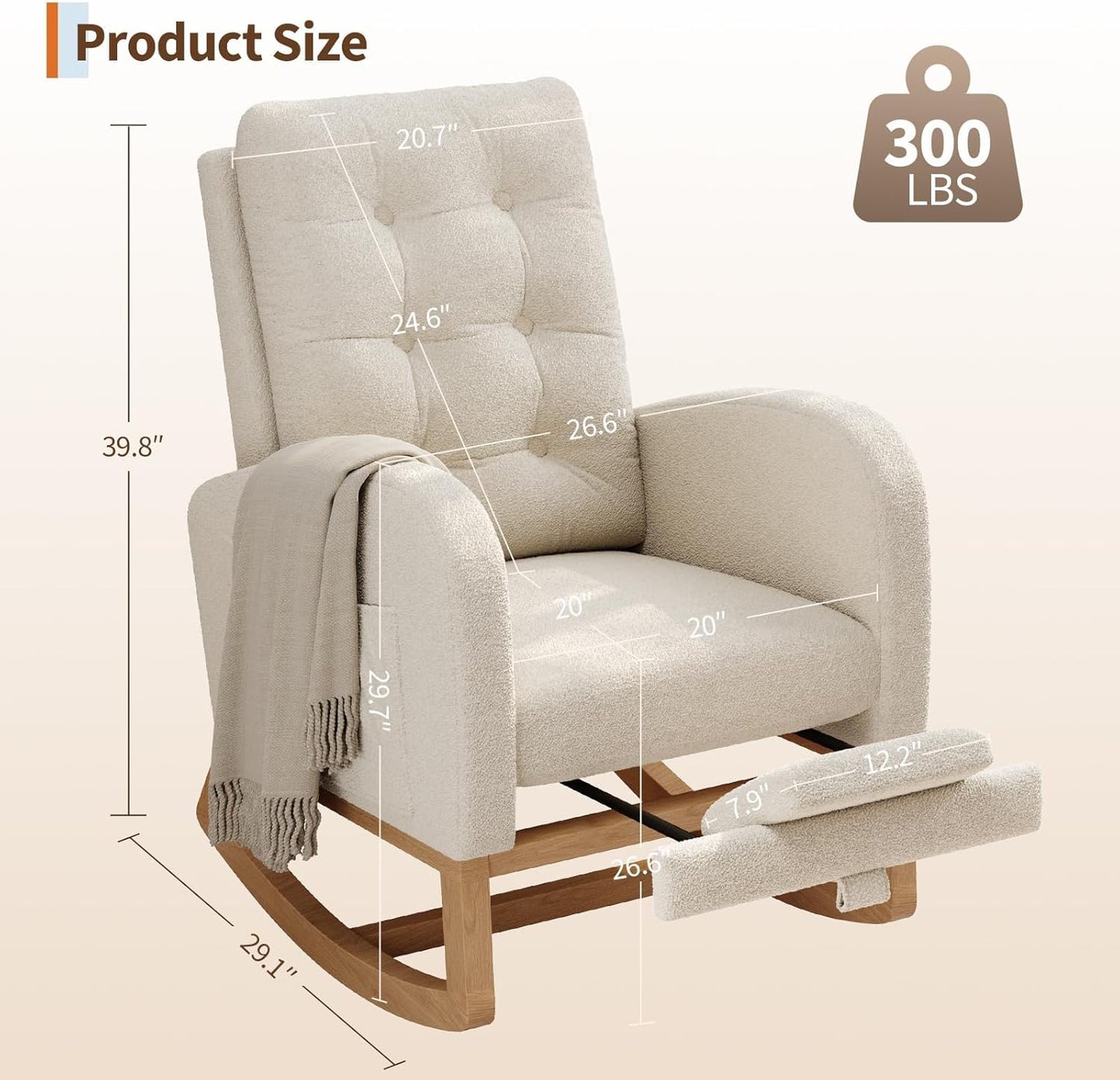 Modern Rocking Chair for Living Room, Comfortable Recliner Rocker with Side Pocket, Soft Linen Upholstered Glider Chair for Bedroom, Nursery, Lounge-Grey