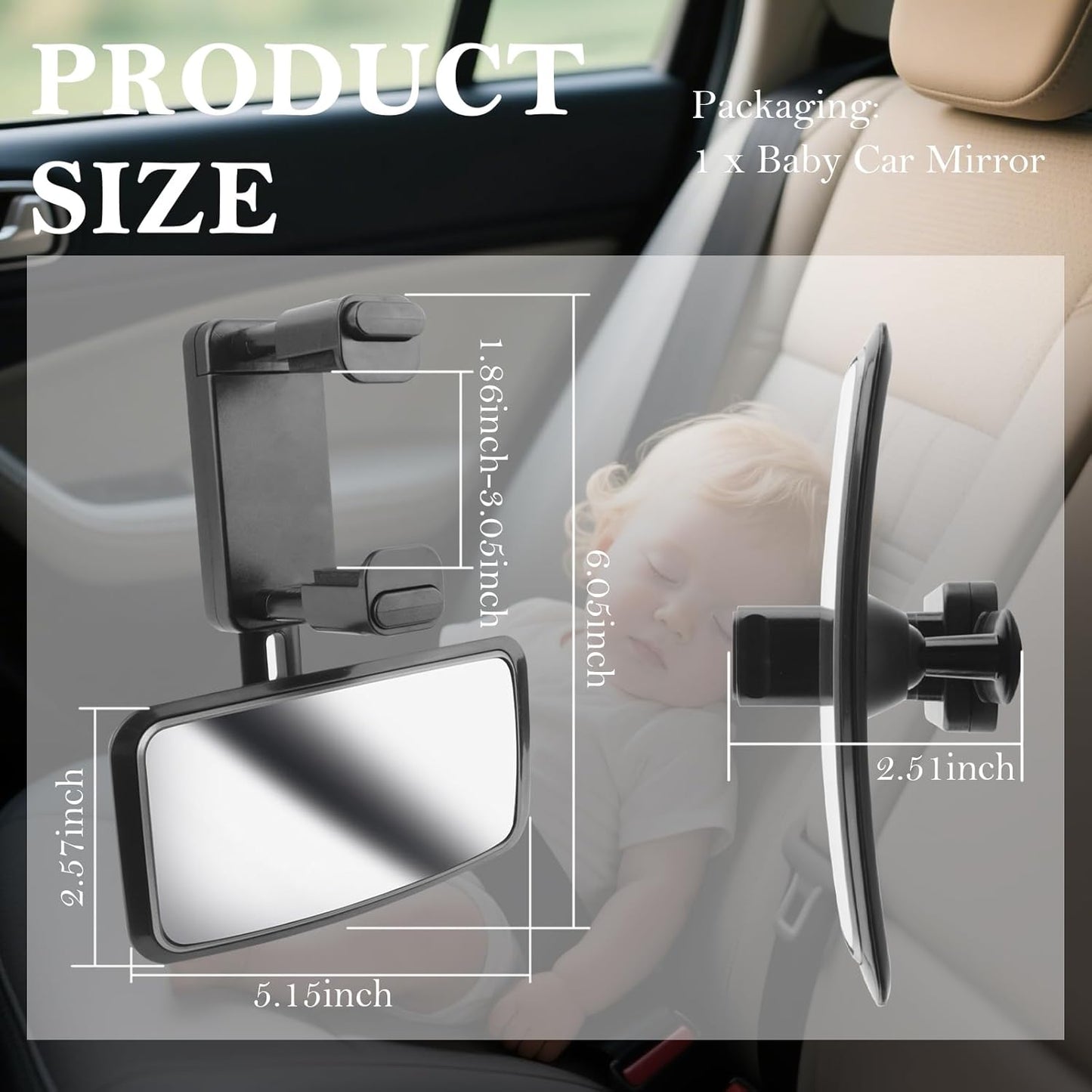 Updated Baby Rear View Mirror for Car,360°Adjustable Wide Angle Car Mirror for Baby with Telescopic Clamping Arm,Essential & Universal Backseat Mirrors for Observing Kids