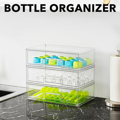 SpaceAid Bottle Storage Organizer Baby - Acrylic Bottles Station Organizer Container, Stackable Clear Drawers for Countertop, Vanity, Bathroom, Cabinet, Pantry Organization, 5 Pack, 2S2M1L, 15.4" H