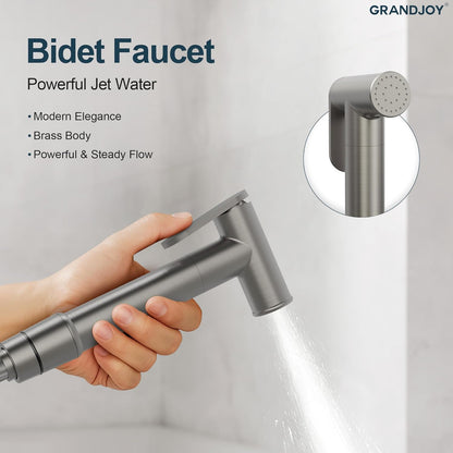 Brushed Gold Hot & Cold Handheld Bidet Sprayer for Toilet, Adjustable Water Pressure Control, 47-Inch Stainless Steel Hose Wall Mount Bidet Faucet for Feminine Wash & Cloth Diaper