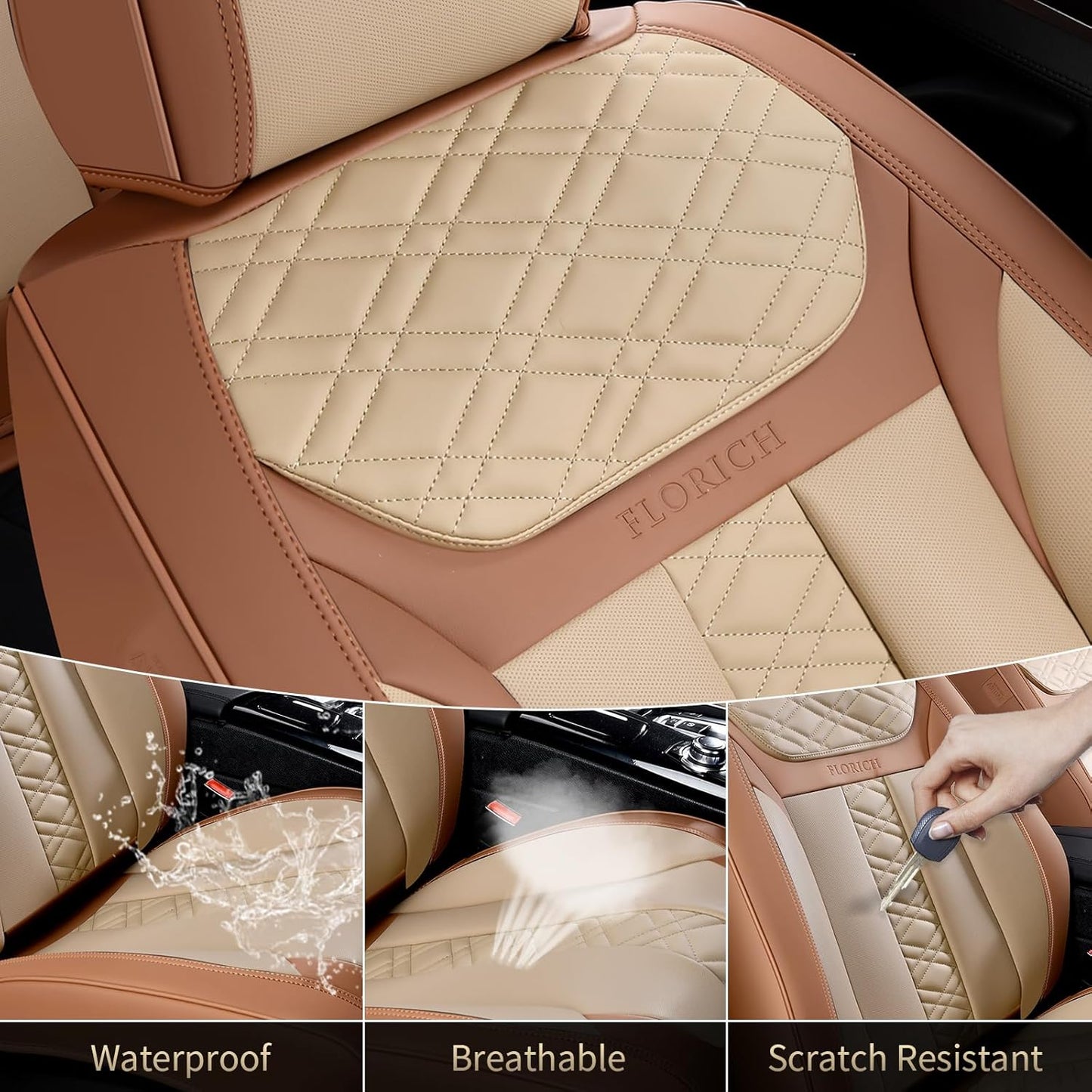 FLORICH Car Seat Covers Full Set, Automotive Seat Covers, Black Car Seat Cover, Waterproof Seat Protectors Universal fit for Car Truck Van SUV - Black