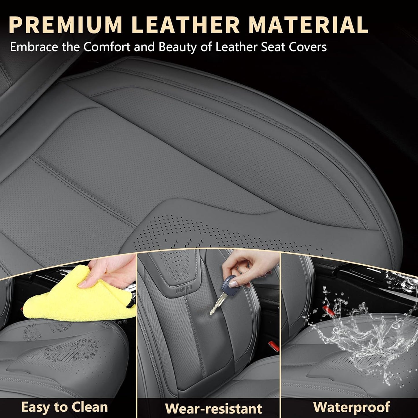 FLORICH Car Seat Covers, Brown Leather Seat Covers for Cars, Faux Nappa Leather Automotive Seat Protectors, Car Seat Cushions Universal Fit for Most Sedans SUVs Trucks - Brown