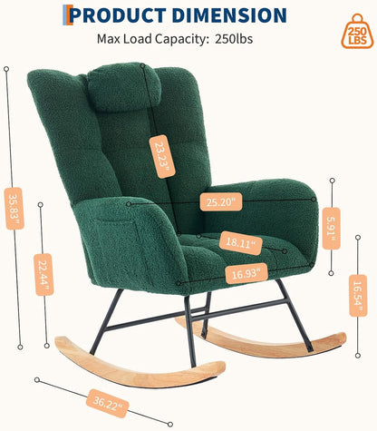 GarveeHome Rocking Chair Nursery Teddy, Upholstered Baby Fluffy Glider Rocker for Adults Small Spaces Indoor, Nursing Chairs for Living Room, Bedroom, Classroom