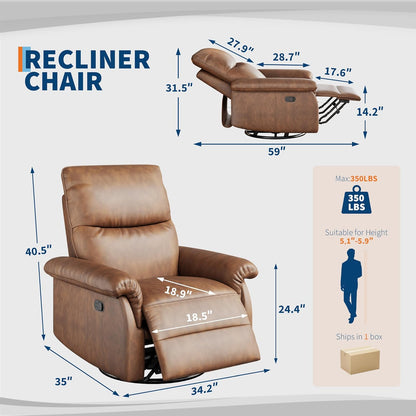 Power Recliner Chair, 270° Swivel Rocking Glider with USB Charging Port, PU Leather Upholstered Fabric and Button Tufted Backrest, Ergonomic Nursery Chair for Living Room (Beige)