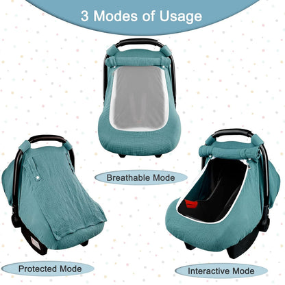 Hooyax Muslin Car Seat Cover Baby, Summer Car Seat Covers for Babies, Infants, and Newborns, Ultra Soft Breathable Universal Fit Stroller Carseat Canopy Covers for Boys Girls (Heart)