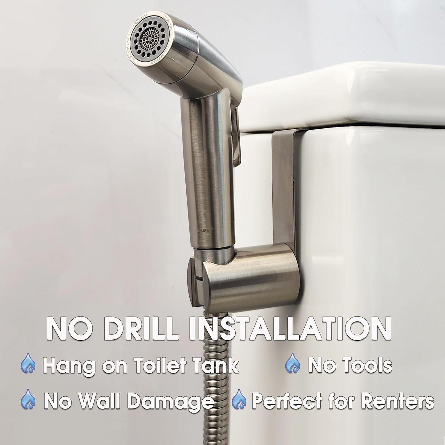Handheld Bidet Sprayer for Toilet, Dual Spray Modes with Lockable Push Button, High Pressure Bathroom Sprayer, No-Drill Toilet Tank Mount, Stainless Steel Hose Set, Black Finish