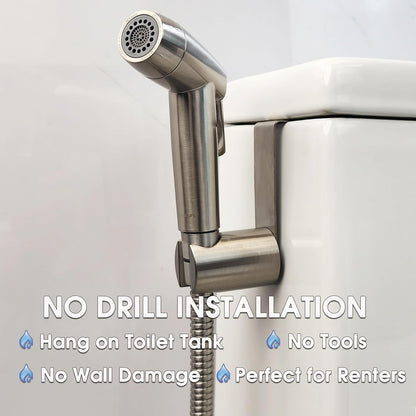 Handheld Bidet Sprayer for Toilet, Dual Spray Modes with Lockable Push Button, High Pressure Bathroom Sprayer, No-Drill Toilet Tank Mount, Stainless Steel Hose Set, Black Finish