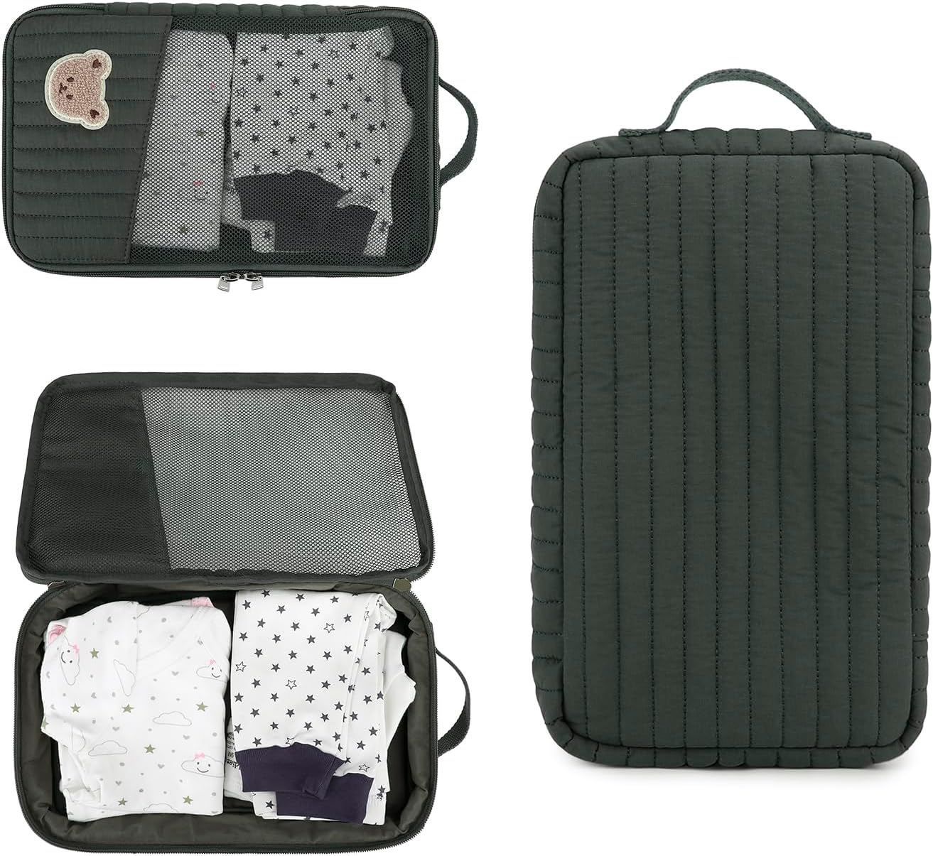 MOMIGO Baby Diaper Bag Organizer Pouches - 2 Pack Waterproof Pod Hanging Diaper Bag Cute Rabbit Bear Mesh Bag Reusable, Washable or Baby Cloth Diapers (Green)