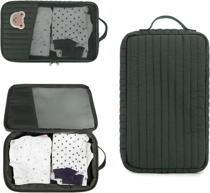MOMIGO Baby Diaper Bag Organizer Pouches - 2 Pack Waterproof Pod Hanging Diaper Bag Cute Rabbit Bear Mesh Bag Reusable, Washable or Baby Cloth Diapers (Green)