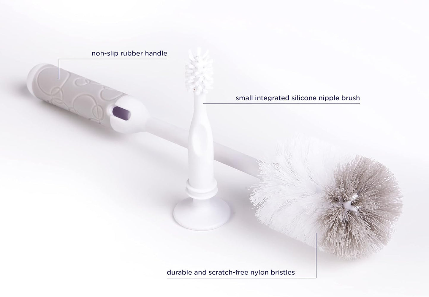 Ubbi Deluxe Baby Bottle Cleaning Set Includes a Nipple Brush with Suction Cup, Oat