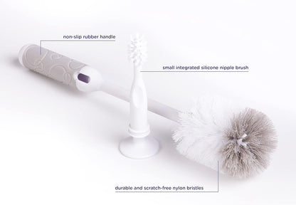 Ubbi Deluxe Baby Bottle Cleaning Set Includes a Nipple Brush with Suction Cup, Oat