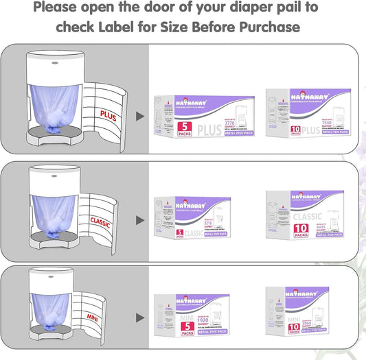 Diaper Pail Refill Bags Compatible With Dekor Plus Diaper Pail, Extra 30% Length, Lavender Scent, 10 Pack
