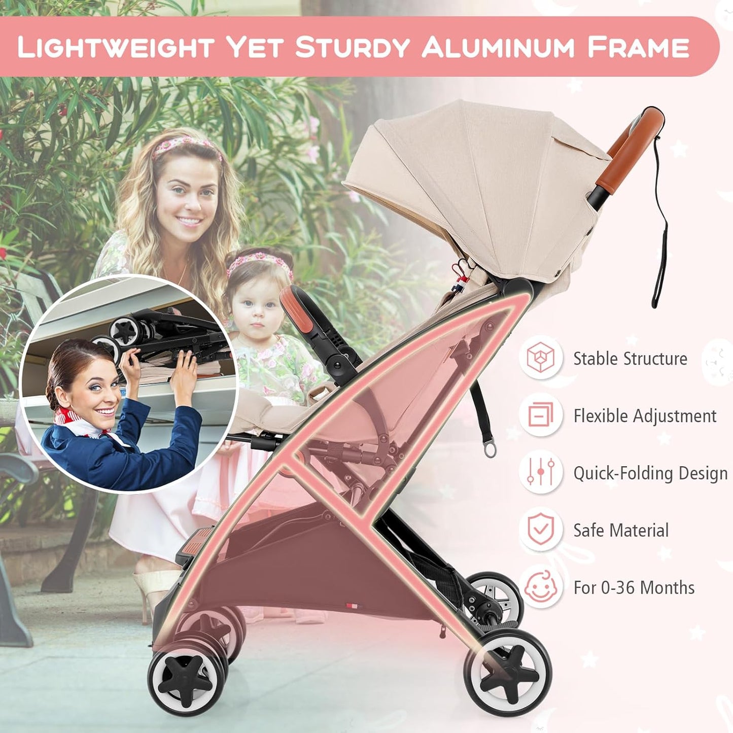 HONEY JOY Travel Stroller, One-Hand Quick Fold Lightweight Umbrella Stroller for Airplane, Wrist Wrap & Net, Multi-Position Recline, Overhead Friendly Compact Stroller for Newborn and Toddler(Gray)