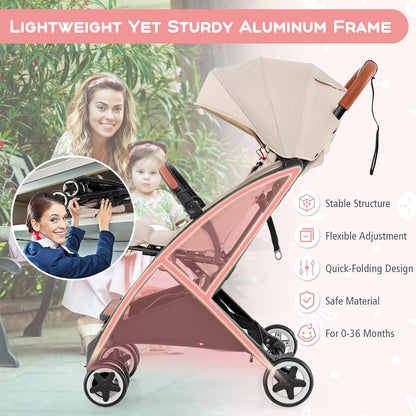 HONEY JOY Travel Stroller, One-Hand Quick Fold Lightweight Umbrella Stroller for Airplane, Wrist Wrap & Net, Multi-Position Recline, Overhead Friendly Compact Stroller for Newborn and Toddler(Gray)