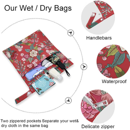 visesunny Leopard Grain 2Pcs Wet Bag with 2 Zippered Pockets Snap Handle Washable Reusable Roomy for Travel,Beach,Pool,Daycare,Stroller,Diapers,Dirty Gym Clothes, Wet Swimsuits, Toiletries