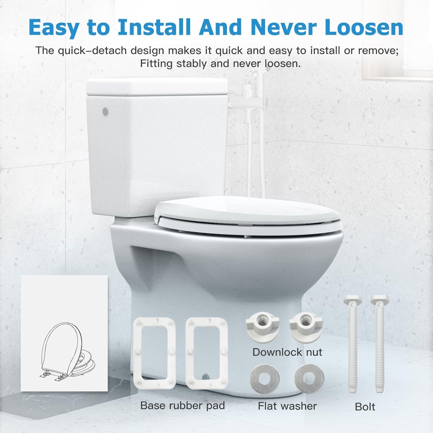 17" White Round Toilet Seat for Adult and Child, Built-In Potty Training Seat with Soft Quiet Close Non-Slip Design, Magnetic Kids Seat and Cover for Round/Oval Toilets, Easy to Install and Clean