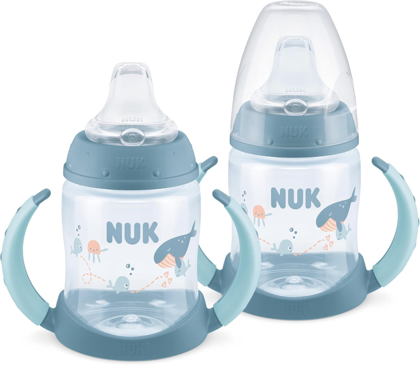 NUK Learner Cup, 5 Oz, Pack of 2, Pink Hearts, Soft Spout, Easy-Grip Handles, BPA Free, Spill Proof, Transition Sippy Cup