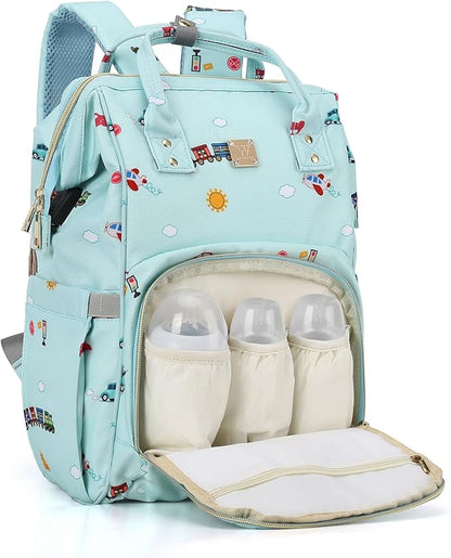 Diaper Bags Backpack Baby Bag for Mom Dad Baby Girls Boy, Cute Mult Diaper Nappy Bag Travel Back Pack,Waterproof Maternity Changing Bag Baby Stuff with USB Charging Port Stroller Straps Large Blue