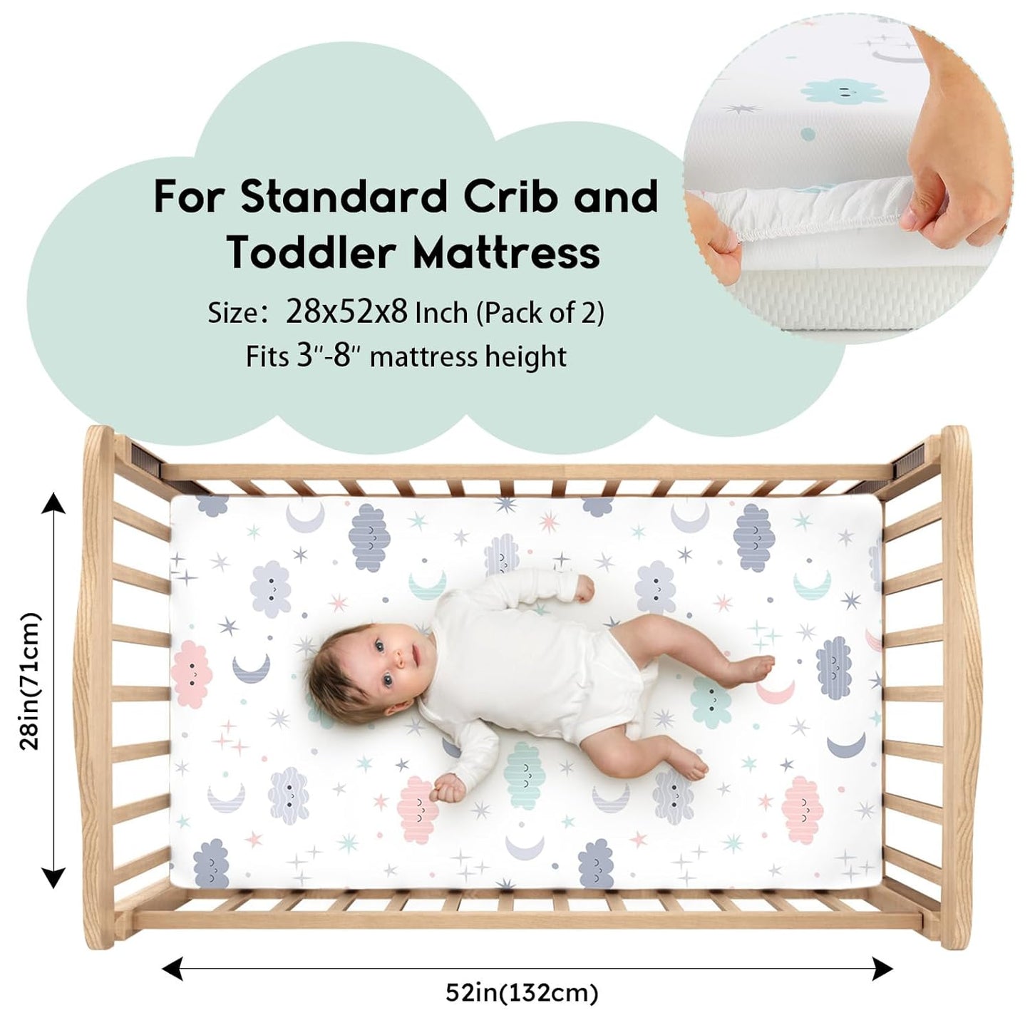 Yoofoss Pack and Play Sheets Fitted, Mini Crib Sheets 2-Pack for Pack N Play Mattress, Stretchy Playard Sheet, Soft and Breathable Green+Giraff