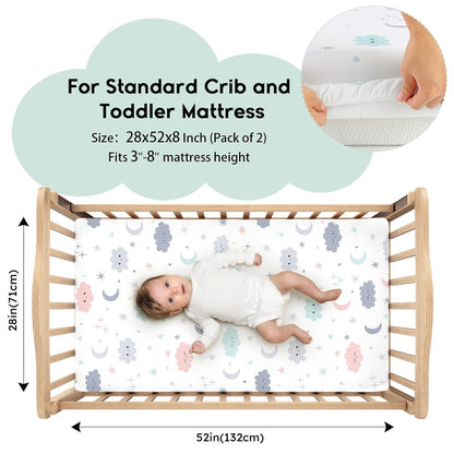 Yoofoss Pack and Play Sheets Fitted, Mini Crib Sheets 2-Pack for Pack N Play Mattress, Stretchy Playard Sheet, Soft and Breathable Green+Giraff