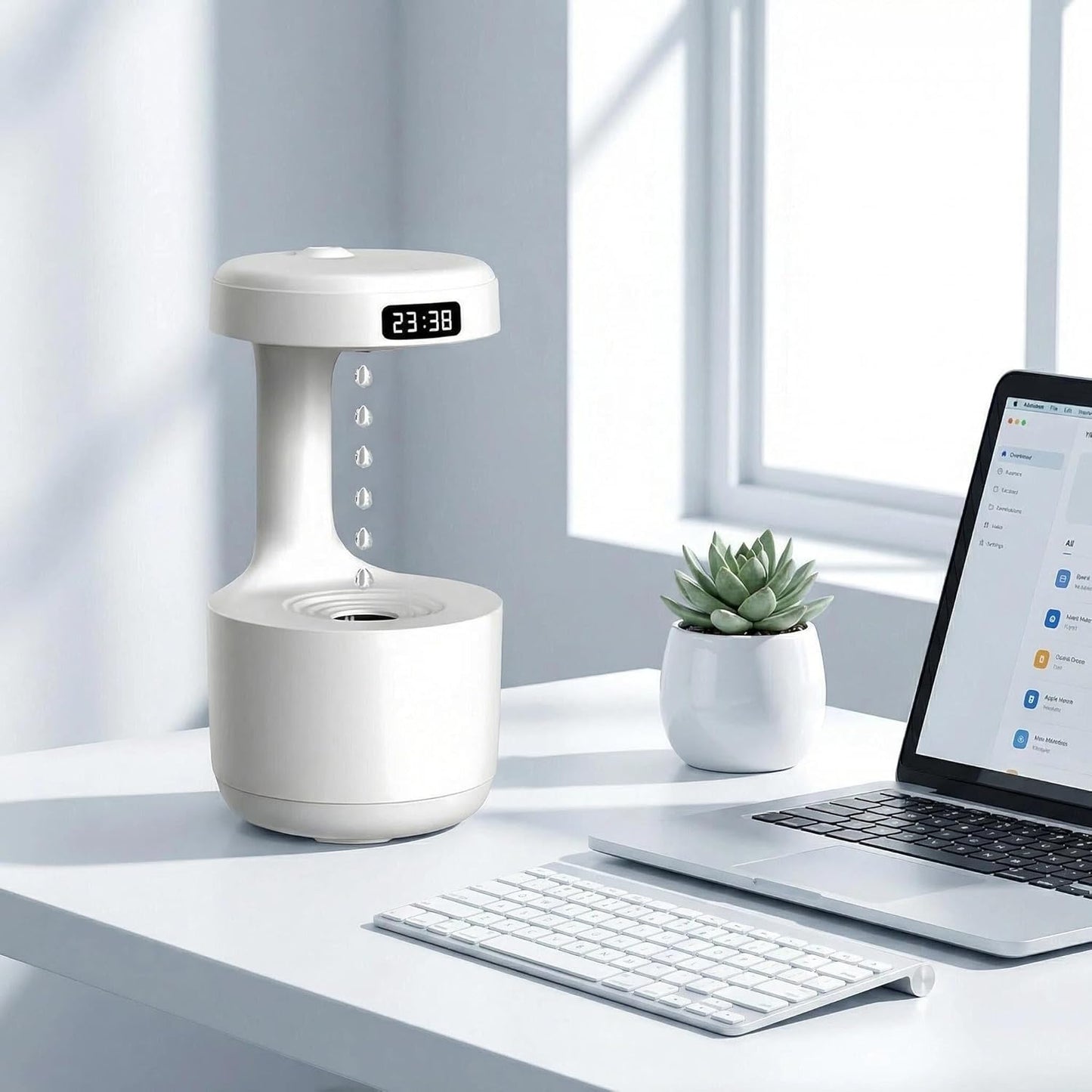 Humidifiers for Bedroom, 800ml Cool Mist Air Humidifier, Anti-Gravity Digital Humidifier with LED Display, Quiet Knob Control for Bedroom, Plants, Nursery, Office - White