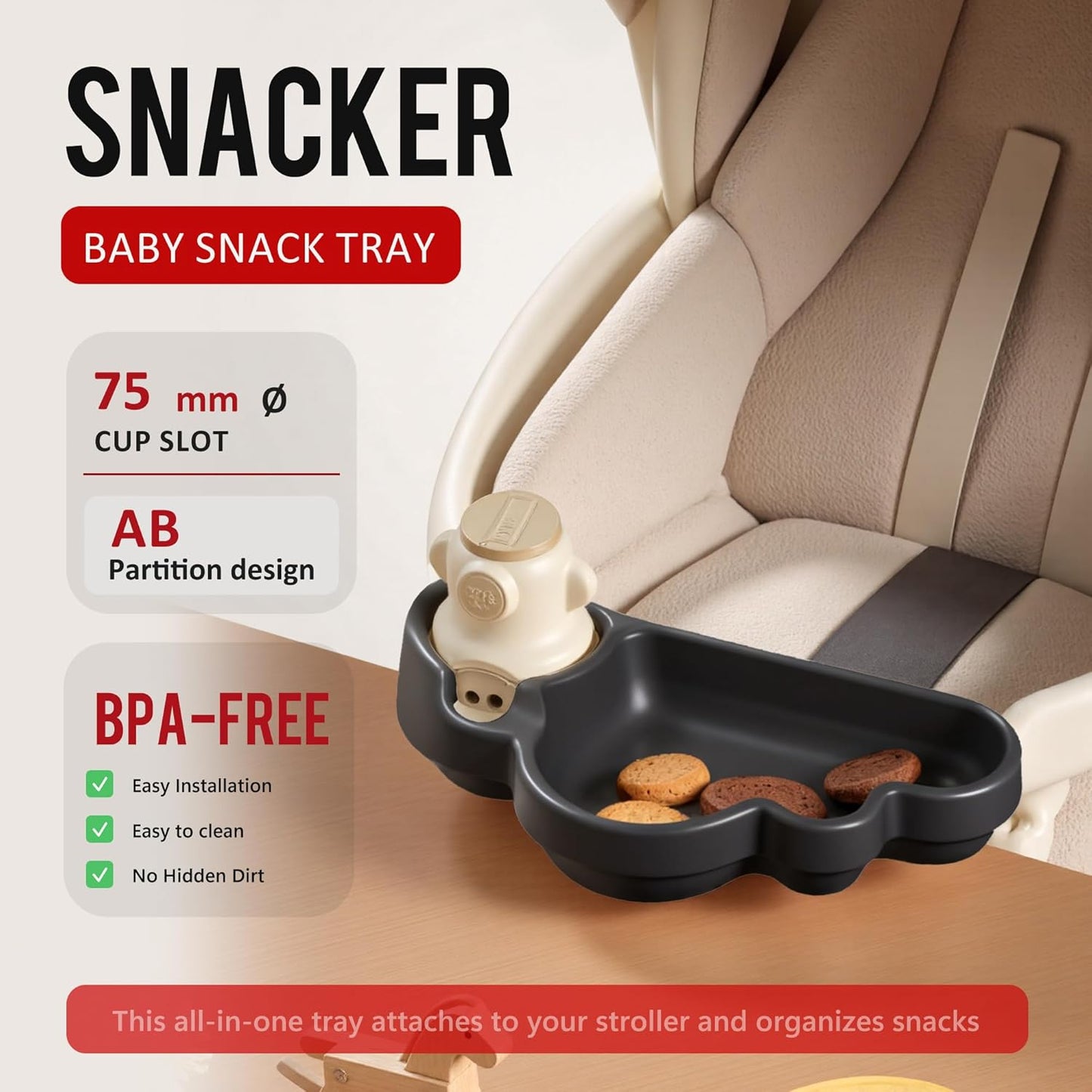 Li & Zhao Universal Stroller Snack Tray Attachment - Universal Snack Tray for Cloud Cup Holder Tray Plastic Accessories for Baby,Toddler(Beige)