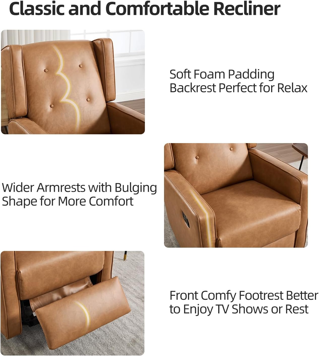 CANMOV Swivel Rocker Recliner Chair, Nursery Glider Chair, Nursery Rocking Chairs, Manual Reclining Chair, White