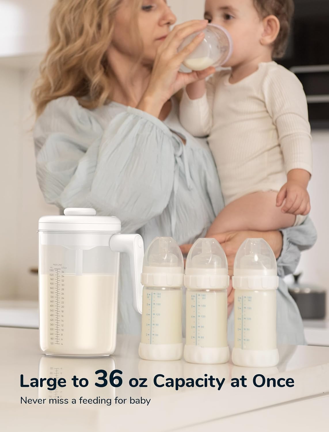 Electric Formula Pitcher, 36 oz Baby Formula Mixing Pitcher, Automatic Baby Formula Mixer, Bidirectional Stirring Breastmilk Pitcher, Locking Lid Smooth Formula Maker Milk Storage for Fridge（Green)
