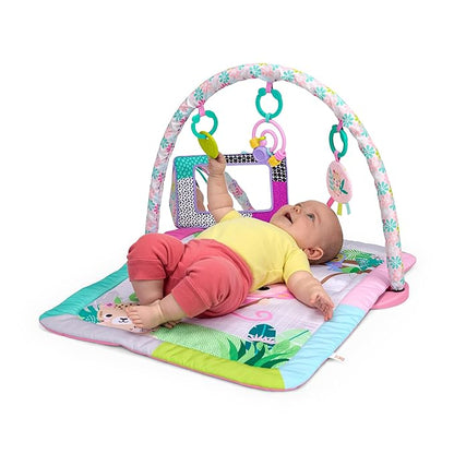 Bright Starts Treetop Bloom Baby Activity Gym & Tummy Time Mat with Toy Bar and 4 Toys, Prop-Up Mirror, Ages Newborn & Up