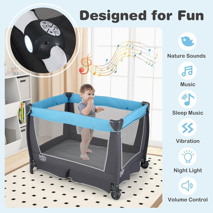 BABY JOY 5 in 1 Pack and Play, Portable Nursery Center Baby Playard w/Bassinet & Diaper Changing Table, Bag, Infant Bassinet Crib Activity Center for Baby Toddlers Indoor Outdoor (Royal Blue, Classic)
