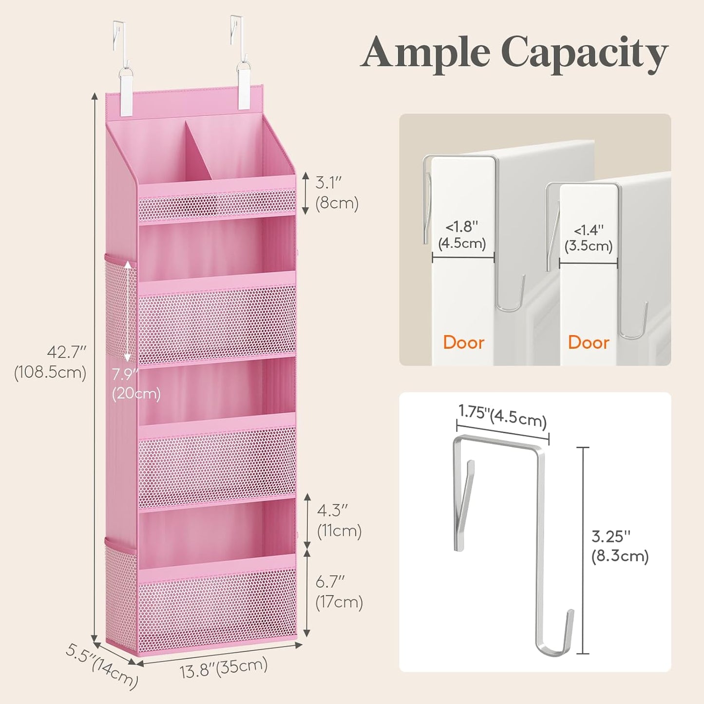 Lifewit 4 Tier Over the Door Diaper Organizer for Nursery, Large Heavy Duty Hanging Storage with 4 Mesh Side Pockets, Sturdy Back of Door Shelf for Baby Stuff Toy in Pantry, Laundry, Bathroom, Gray