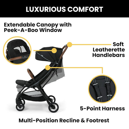 Jeep Altitude Compact Travel Stroller by Delta Children Greenguard Gold, Easy One Hand Fold, Lightweight, Extendable Canopy with Peek-a-Boo Window, Reclining Seat, 4 Wheel Suspension, Olive Green