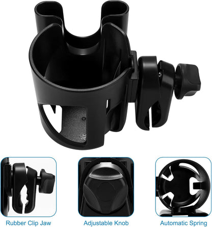 Accmor Universal Cup Holder, Stroller Cup Holder with Phone Holder, 360° Rotatable Large Caliber Designed Bottle Holder for Stroller, Bike, Wheelchair, Walker, Scooter