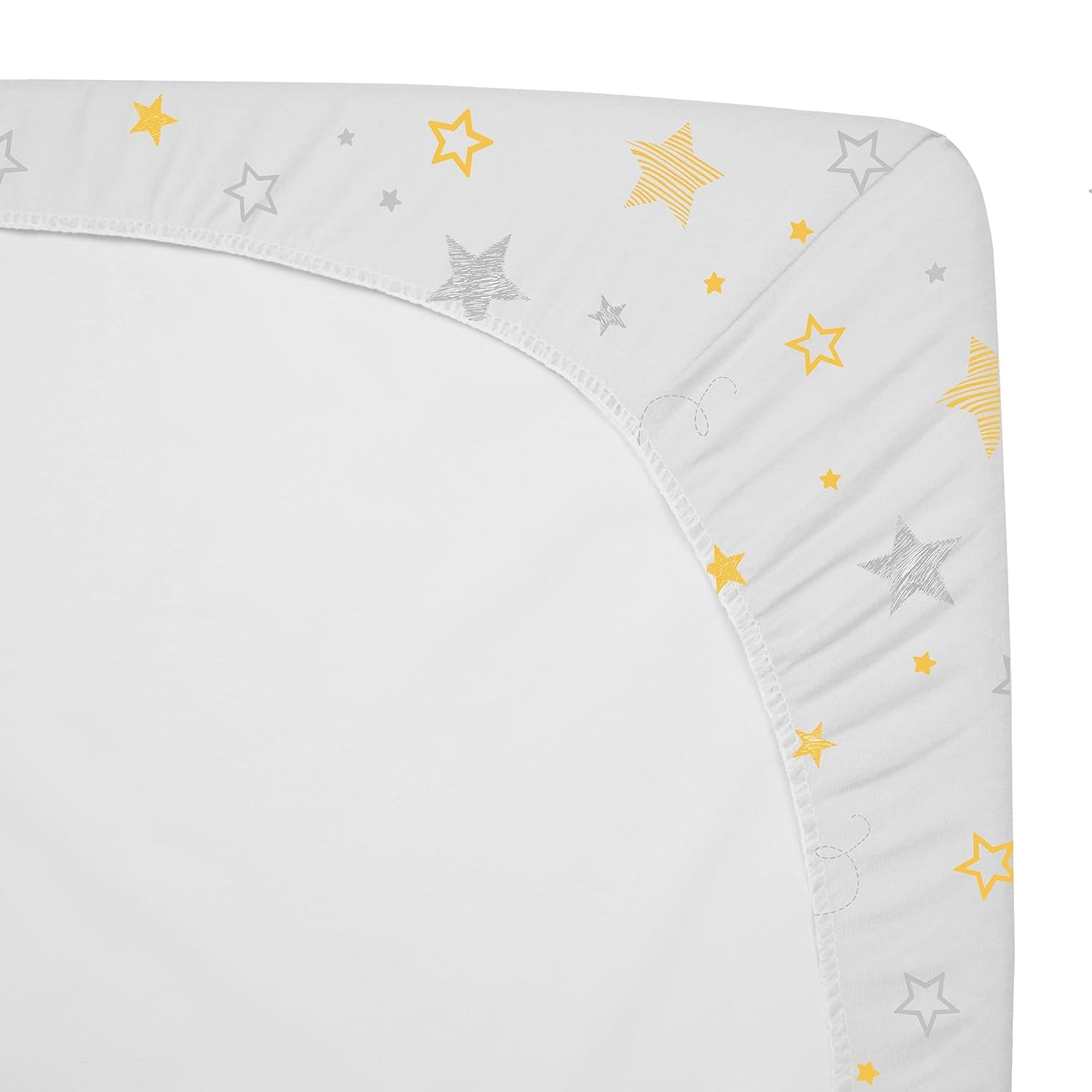 American Baby Company 3 Pack 100% Natural Cotton Fitted Pack and Play Sheets 39" x 27" - Soft & Breathable Pack N Play Sheets for Playard & Mini Crib Mattress, Yellow Star/Yellow/White, for Boy & Girl