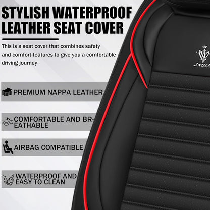 Seat Covers Fit for Mini Convertible 2009-2025 Premium Leather Car Seat Covers, Waterproof Non-Slip and Airbag Compatible, Fashion Car Seat Protector (Black Red,Front Set with Pillow)