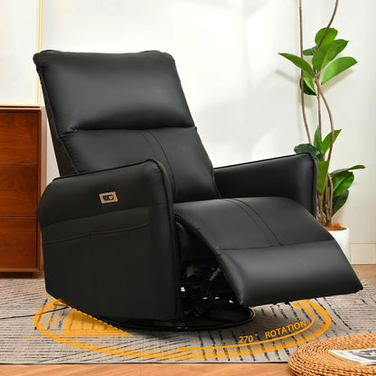 Power Swivel Rocker Recliner Chair for Nursery, Upholstered Snowflake Velvet 270°Swivel Glider Rocker Chair with USB Ports, Small Power Recliners for Small Spaces Living Room