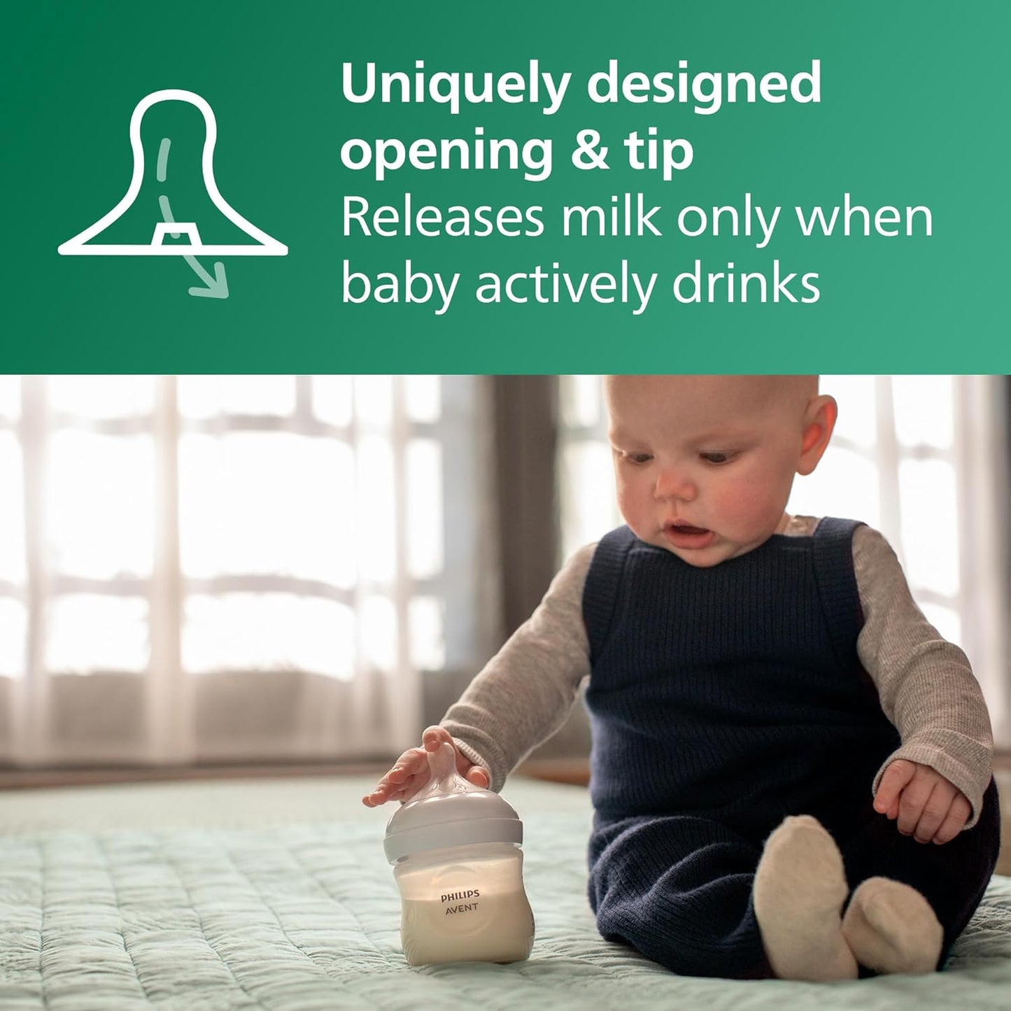 Philips Avent Natural Glass Baby Bottle with Natural Response Nipple (Slow Flow, Flow 2), 4oz, SCY910/01